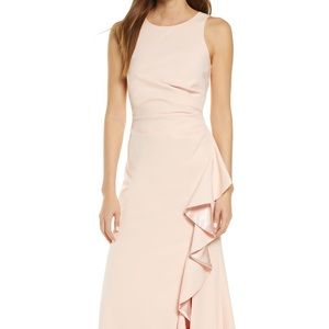 NWOT Vince Camuto Ruffle Slit Trumpet Gown in Pink